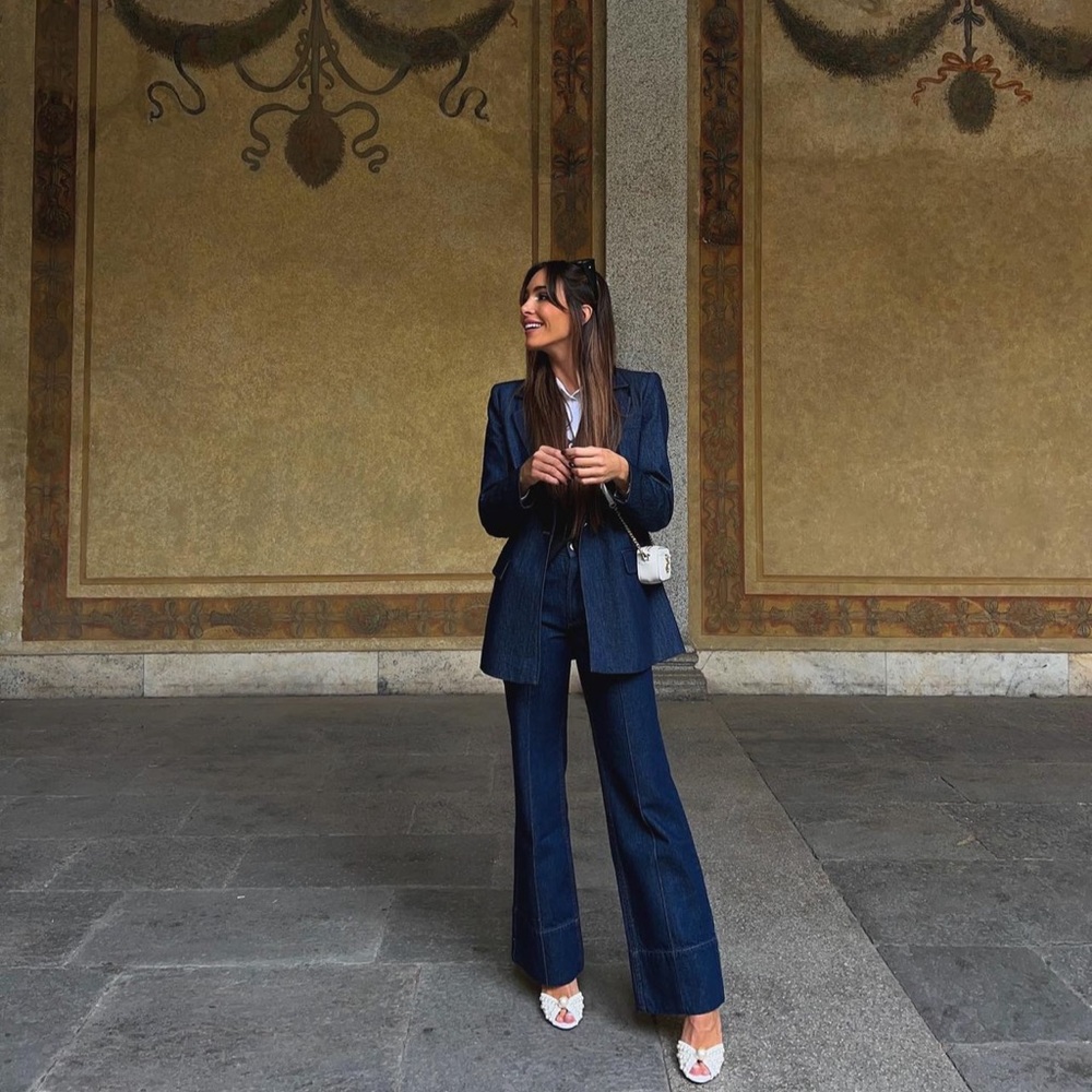 Zara Set - Golden Button Blazer Denim & High Rise Front Sean Z1975 Jeans - Picture 3 of 16